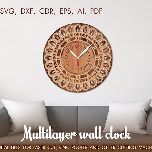 Wall Clock SVG Cut File Multilayer Vector Templates Cnc - Etsy