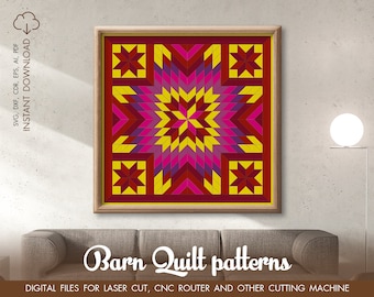 Barn Quilt Farmhouse SVG, Quilt Block svg, boho farmhouse decor, Cricut cut file, Gowforge svg, Glowforge cut, Geometric wooden wall decor.