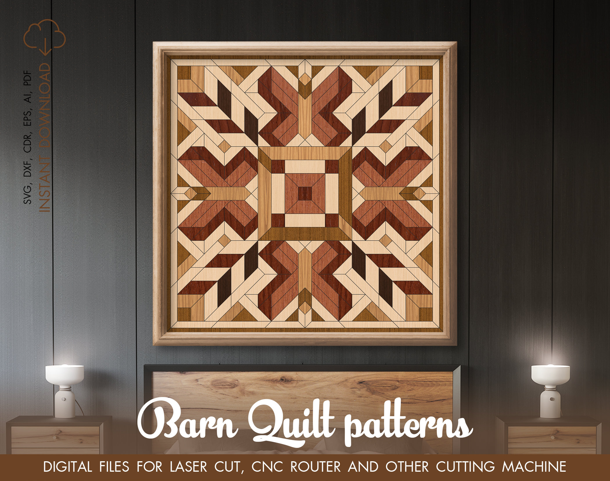 Barn Quilt Laser Cut File traditional Wood quilt pattern for Lasers such as svg dxf