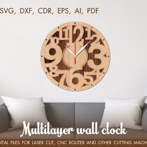 Multilayer Cutting model, Clock laser cut, Wall Clock SVG, 3D Vector digital templates Dxf, SVG by layers, Cricut DIY, cnc plan, cnc clock