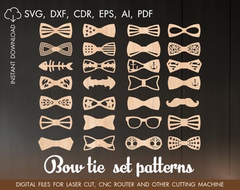 Set bow tie for men svg pattern, laser cut, Laser files DXF CDR vector plans, cnc pattern, cnc cut wedding bow files for Silhouette Cricut