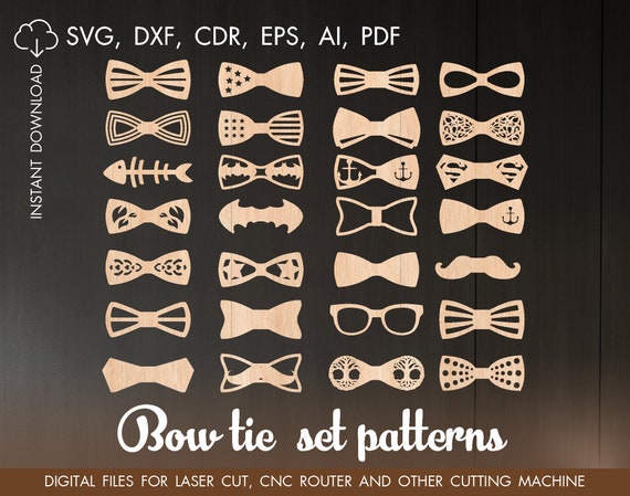 Download Set Bow Tie For Men Svg Pattern Laser Cut Laser Files Dxf Etsy