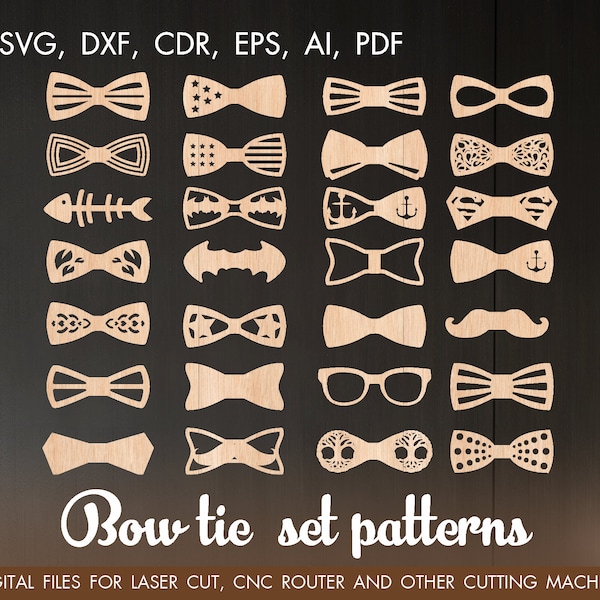 Set bow tie for men svg pattern, laser cut, Laser files DXF CDR vector plans, cnc pattern, cnc cut wedding bow files for Silhouette Cricut