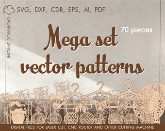 Set 70 Pcs, legno appendiabiti, Sottobicchieri compensato svg, Vector modello arredamento per la casa, piani Alphabet, orecchini dfx, Cricut svg, piani vettoriali svg