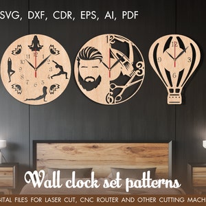 Set wall clock dxf, Yoga clock, Cutting model, Clock laser cut, cut vector models, barbers shop clock, papercutting template clock, cut svg