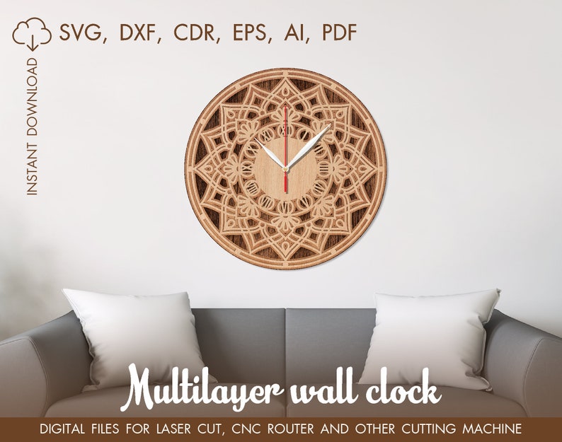 Modelo de corte, Corte láser de reloj, Archivos CNC, reloj cnc, Reloj ...