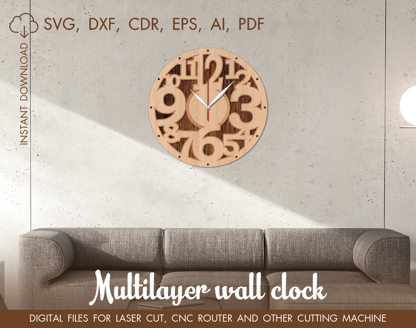 Multilayer Cutting Model, Clock Laser Cut, Wall Clock SVG, 3D Vector ...