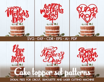 Happy Mother Day cake topper, Happy Mother Day vector, Decoración de cumpleaños de la madre, plantilla cricut, cricut SVG, Vector CNC, cut svg, cdr topper