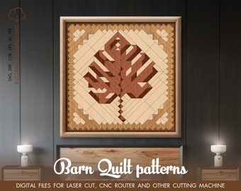 Scheune Quilt Monstera, Scheune Quilt Laser geschnitten Datei, Glowforge SVG-Datei, Cricut SVG, Puzzle SVG-Datei, Scheune Quilt Boho Bauernhaus Wand Kunst Dekor