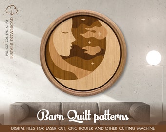 Progetti Glowforge svg, Round Wood Wall Art, file SVG per Cricut, Stencil PDF, Wood Wall Art Panel, wall art svg, file di decorazione murale dipinta