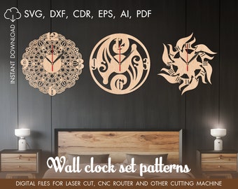 Wood wall clock, Large clock, Cutting model, Clock laser cut, Laser cut template, CNC files, Vector for CNC, Wooden clock, Modern clock svg
