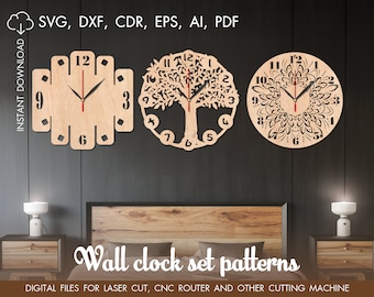 Set orologio da parete SVG, orologio grande, modello di taglio, taglio laser orologio, regalo di compleanno, file CNC, orologio cnc, orologio di legno svg, Cricut orologio svg
