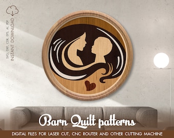 Mamma e bambino tagliano i file per Glowforge. Arredamento per la casa SVG, Round Wood Wall Art, file SVG per Cricut, Stencils pdf Wall Art Panel per soggiorno