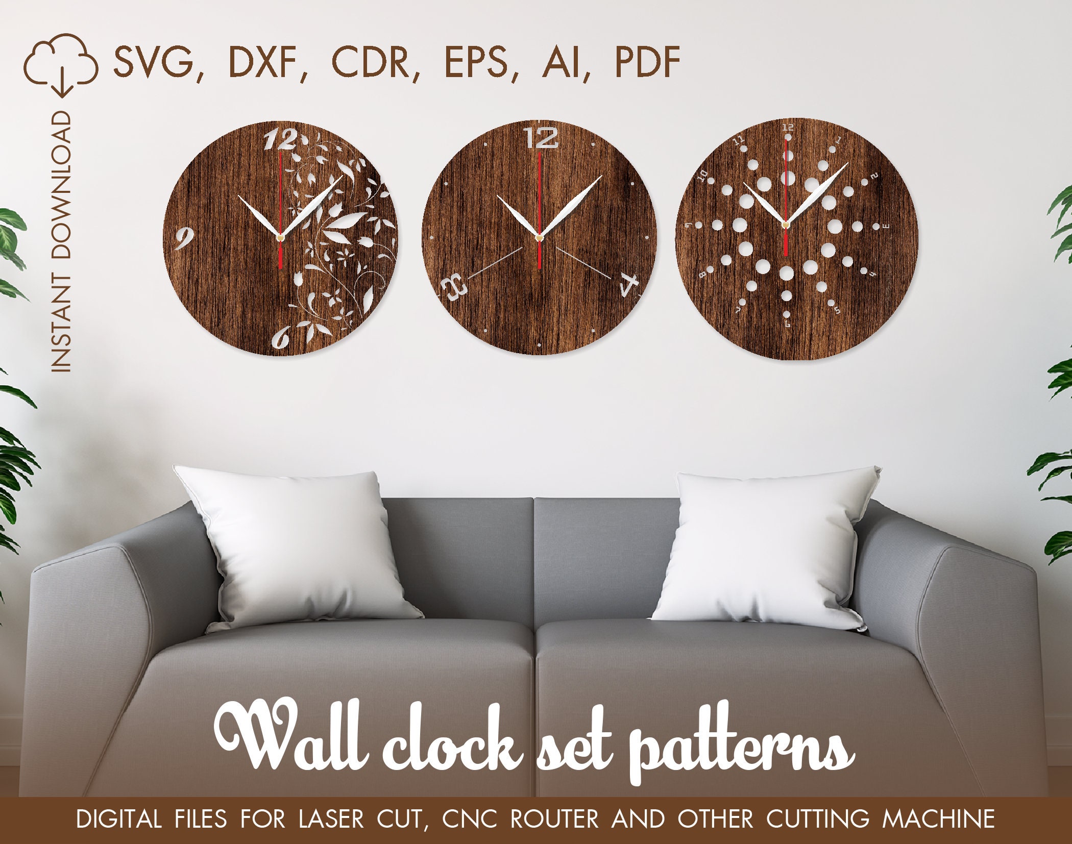 Clock Laser Cut Wood Wall Clock Laser Cut Template Cutting Etsy