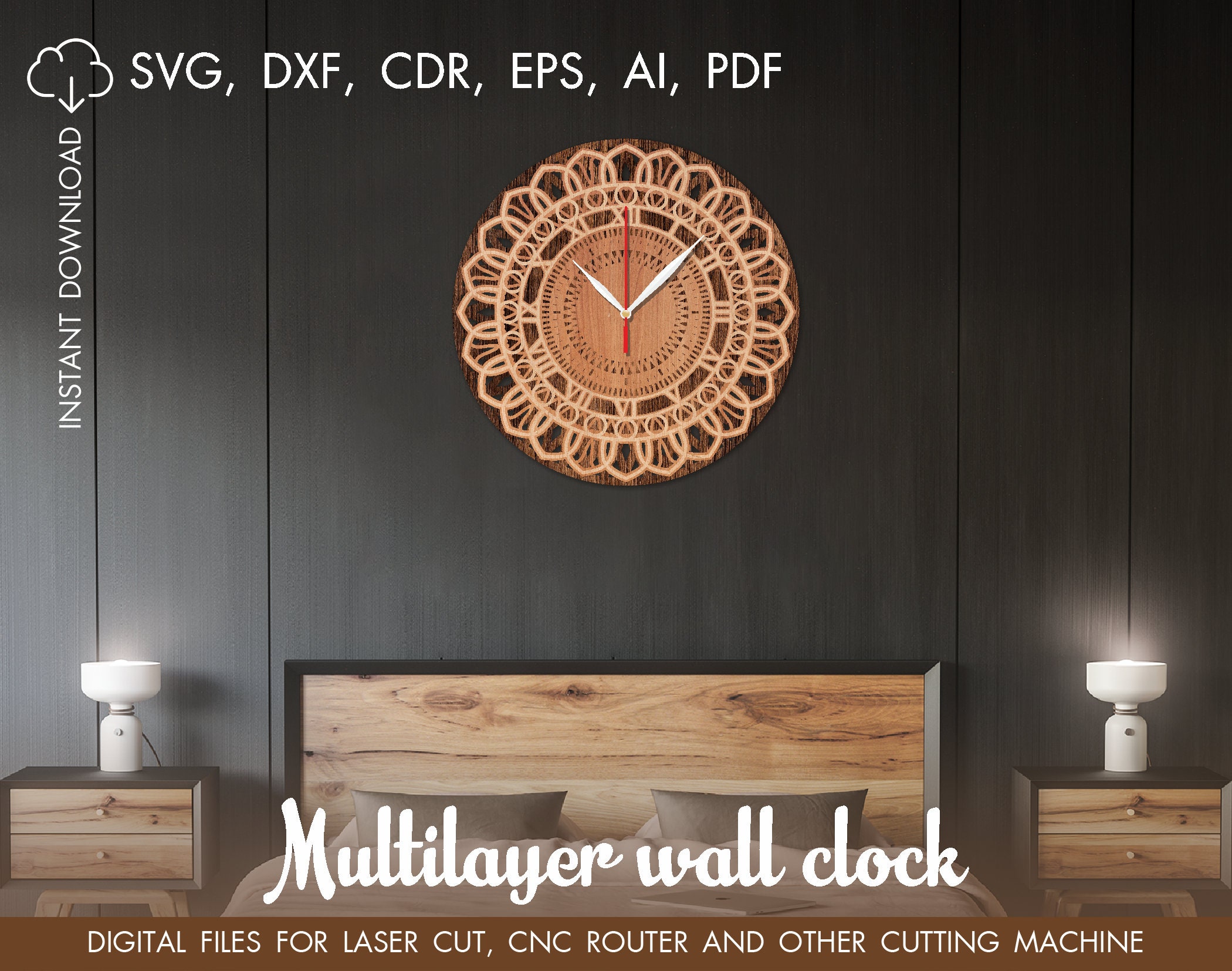 Multilayer Cutting Model, Clock Laser Cut, Wall Clock SVG, 3D Vector ...