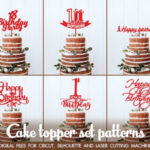 Set of 6 happy birthday cake toppers, svg designs, Cricut cut, svg images, svg pdf, svg Birthday cake topper, svg cutting files, Set HB-5