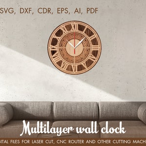Wall Clock SVG, Cut File Multilayer, Vector Templates, Cnc Multilayer ...