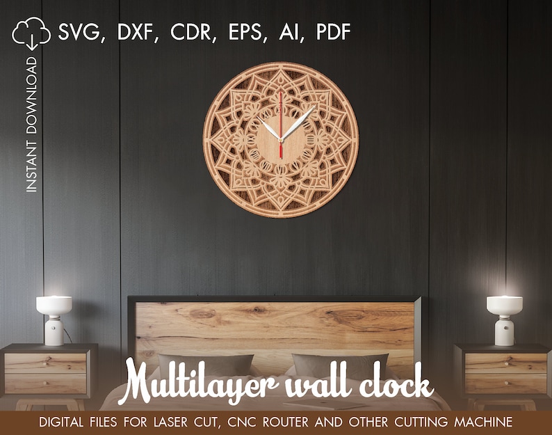 Modelo de corte, Corte láser de reloj, Archivos CNC, reloj cnc, Reloj ...