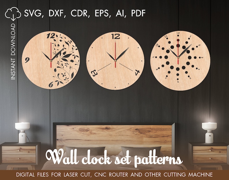 Clock Laser Cut Wood Wall Clock Laser Cut Template Cutting Etsy