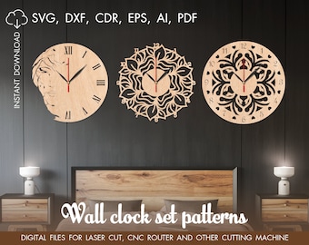 Wood wall clock, Vector for CNC, Cutting model svg, Clock laser cut, Birthday gift, CNC files, cnc clock, wall clock temlate, set clock Svg