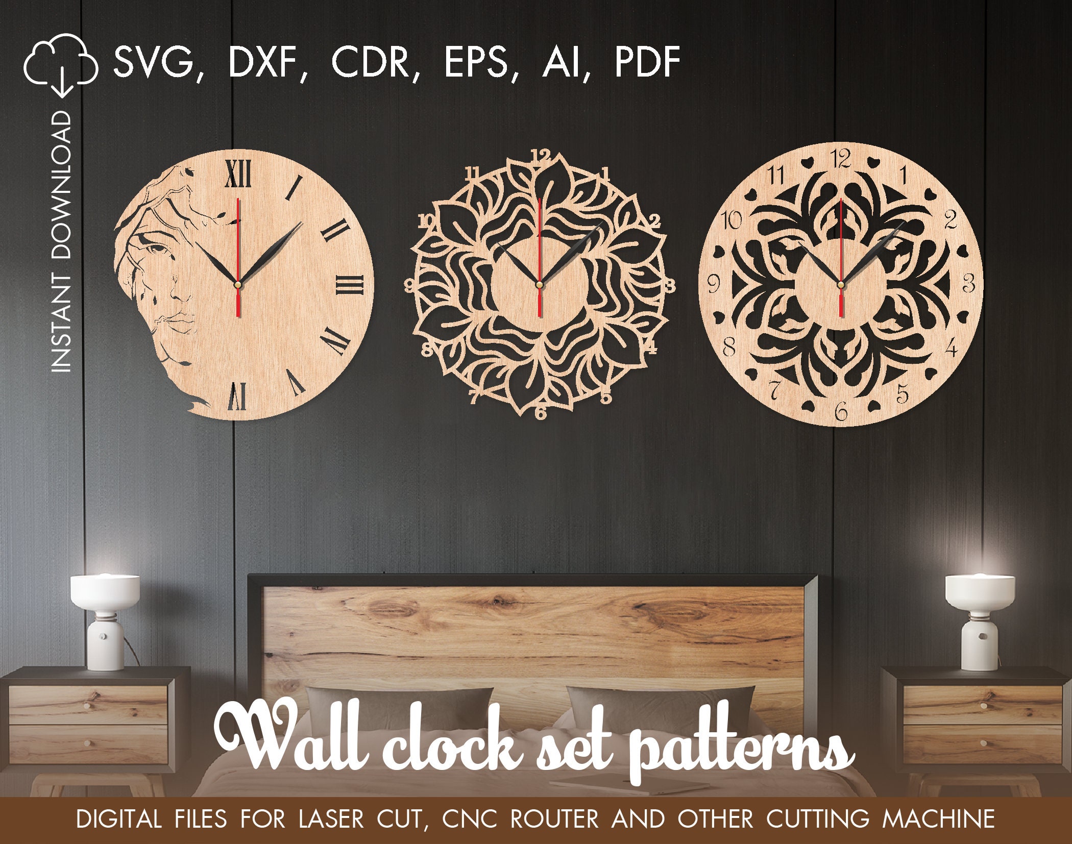 Wood Wall Clock, Vector for CNC, Cutting Model Svg, Clock Laser Cut