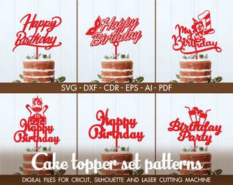 Set di Buon compleanno torta toppers, Buon compleanno vettore, Buon compleanno arredamento, Buon compleanno modello, taglio laser SVG Vector per CNC, HB-3