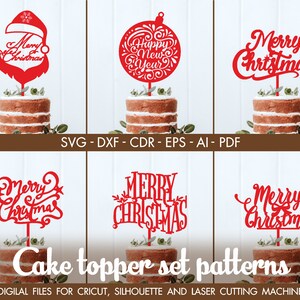 Set of 6 Сhristmas topper, Сhristmas cake, Cake party svg, Birthday cake topper, Сhristmas svg, Cake Decoration, File CNC, Сake topper, MC-1