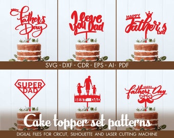 Padri giorno svg, set di 6 papà giorno torta toppers, padre giorno arredamento regalo, padre giorno modello, tagliare SVG, padri giorno svg file per cricut.