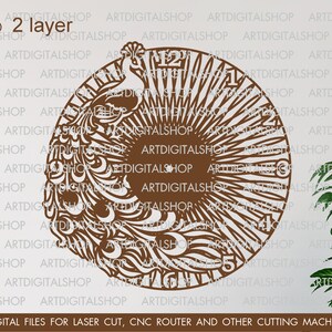 Peacock wall clock dxf, Large clock, Cutting model, Clock laser cut, cut file multilayer, Cricut diy, cnc multilayer clock, modern clock svg image 5