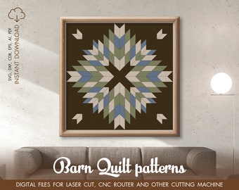 Barn Quilt Farmhouse SVG, Quilt Block svg, arredamento boho farmhouse, file taglio Cricut, Gowforge svg, Glowforge cut, arredamento muro geometrico in legno.