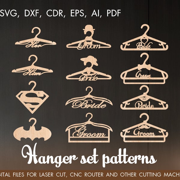 Wedding hangers set, Сlothes hanger, hanger svg, boutiques hangers, fashion hangers svg, hanger laser cut, Wood hanger for clothes CNC files