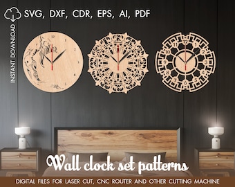 Clock laser cut, Wood wall clock, Laser cut template, Cutting model, Birthday gift, CNC files, cnc clock, Wooden clock ы, Unique clock svg