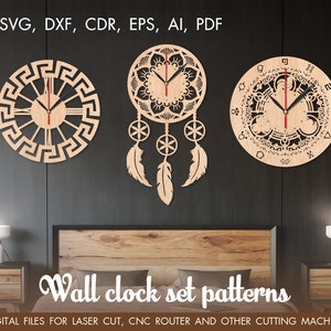 Dreamcatcher Clock laser cut, Wood wall clock, Laser cut template, Cutting model CNC file, cnc clock, Wooden clock svg, Boho style clock