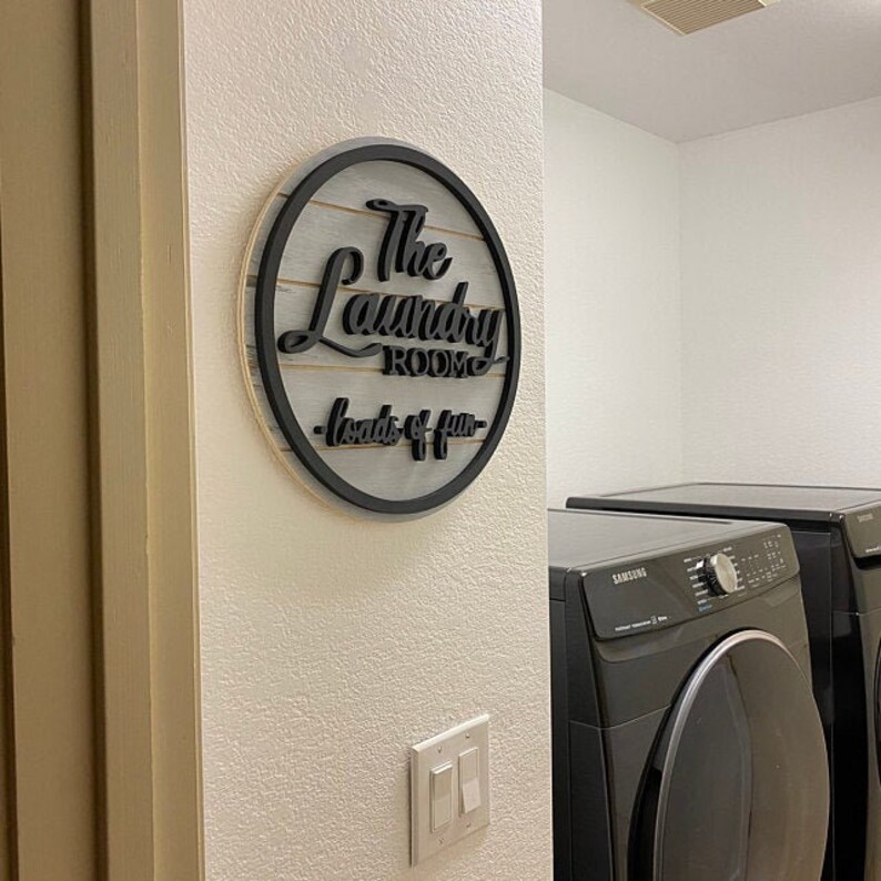 Laundry room sign door hanger wooden round farmhouse decor  Etsy