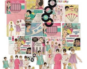 Retro Pajama Party Ephemera: Vintage Ladies & Girls (Digital Printable)
