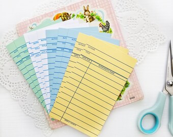 Library Cards - Set of 10 - Mixed Colors - Blank Library Cards, Checkout Cards, Junk Journal Supplies, Journaling Cards