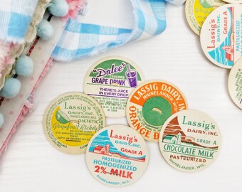 Vintage Milk Caps: Lassig's Dairy Ephemera, Set of 5