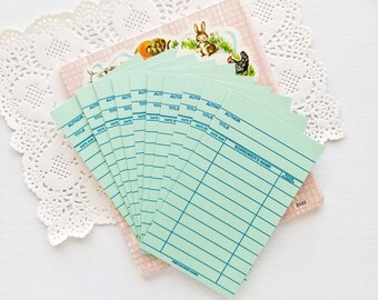 Green Library Cards - Set of 10, Blank Journaling Cards