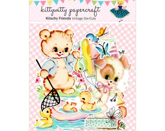 Kitschy Friends Vintage Die Cuts / Baby Nursery Animals / Retro Vintage Kitsch