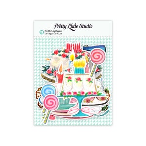 Pretty Little Studio Vintage Style Die Cuts - Birthday Cake - Junk Journal Scrapbook Ephemera Embellishments