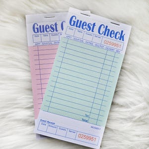 Vintage Style Guest Check Pad - Green or Pink, 50 Sheets