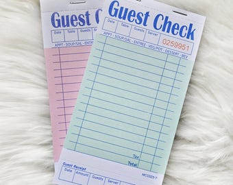 Vintage Style Guest Check Pad - Green or Pink, 50 Sheets