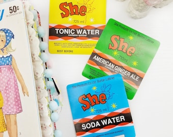 Vintage 'She' Soda Labels: Junk Journal Ephemera, Set of 3