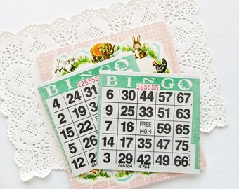 Set of 10 Green Paper Bingo Cards, Junk Journal Supplies, Ephemera, Scrapbook, Planner, Crafting