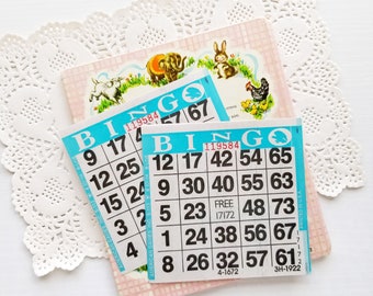 Bingo Cards - Set of 10 - Blue - Paper Bingo Cards, Junk Journal Supplies, Ephemera, Scrapbook, Planner, Craft Supplies
