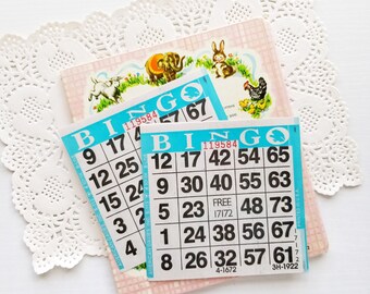 Blue Bingo Cards - Set of 10, Junk Journal Ephemera