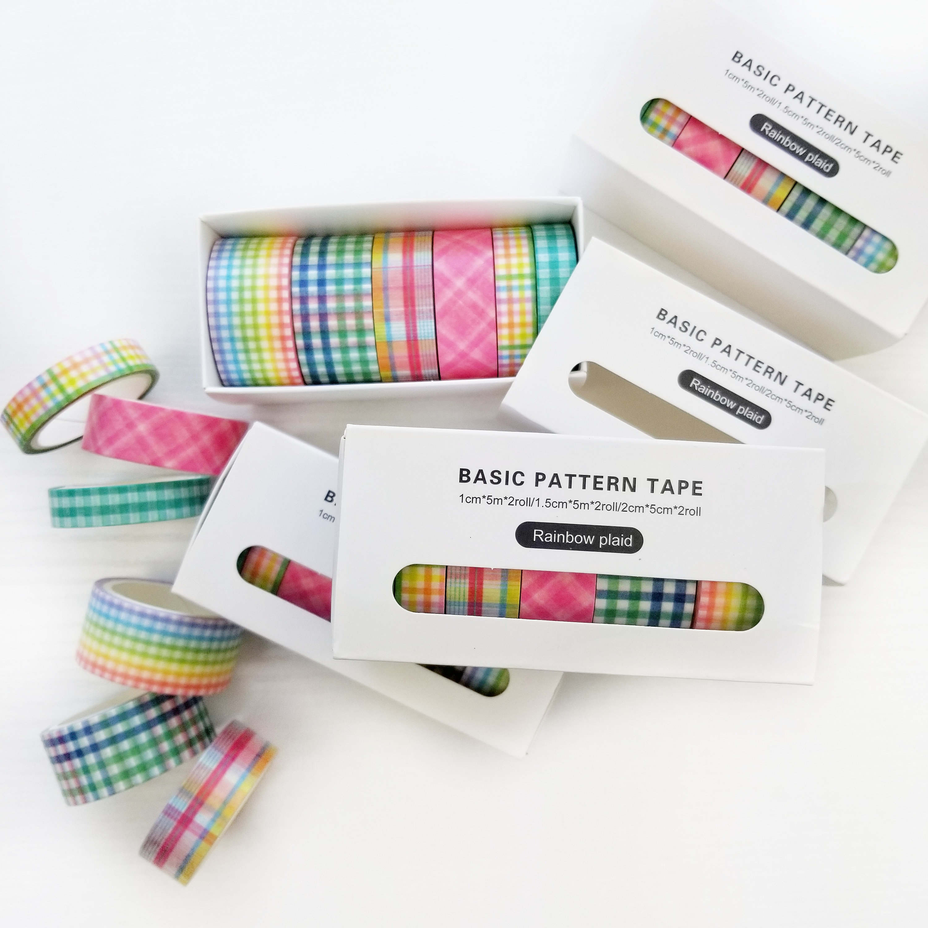 1set/2pcs Simple Plaid Designed Washi Tape For Journaling