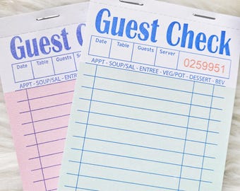 Mixed Guest Checks: Pink & Aqua, Junk Journal Ephemera (Set of 10)