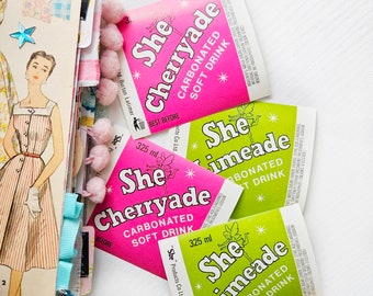 Vintage She Cherryade and She Limeade Soda Labels - Set of 4
