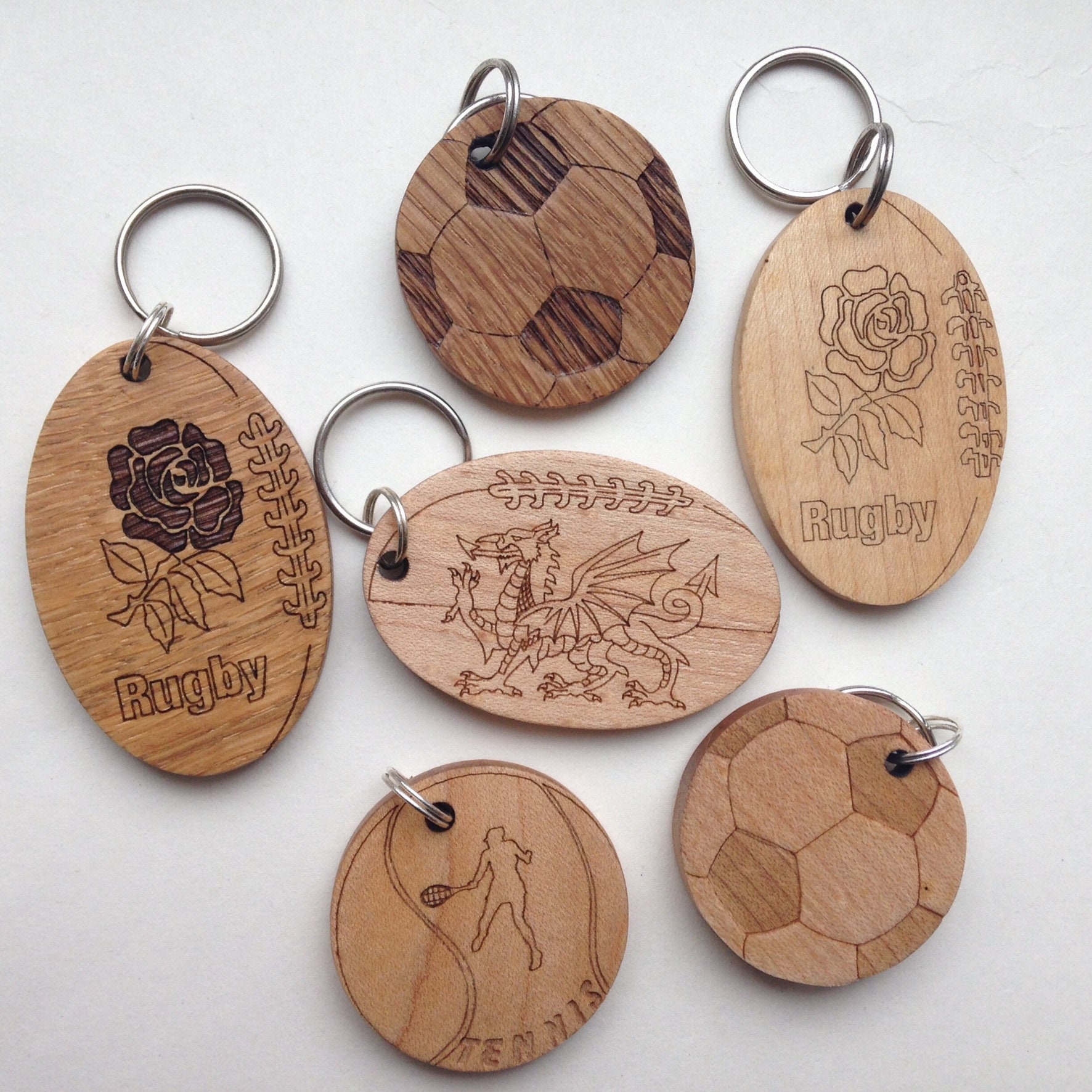 Sport themed wooden keyring Rugby Football Tennis Welsh Etsy